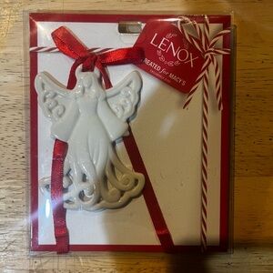 Lenox Cream Angel Ornament with Red Accents